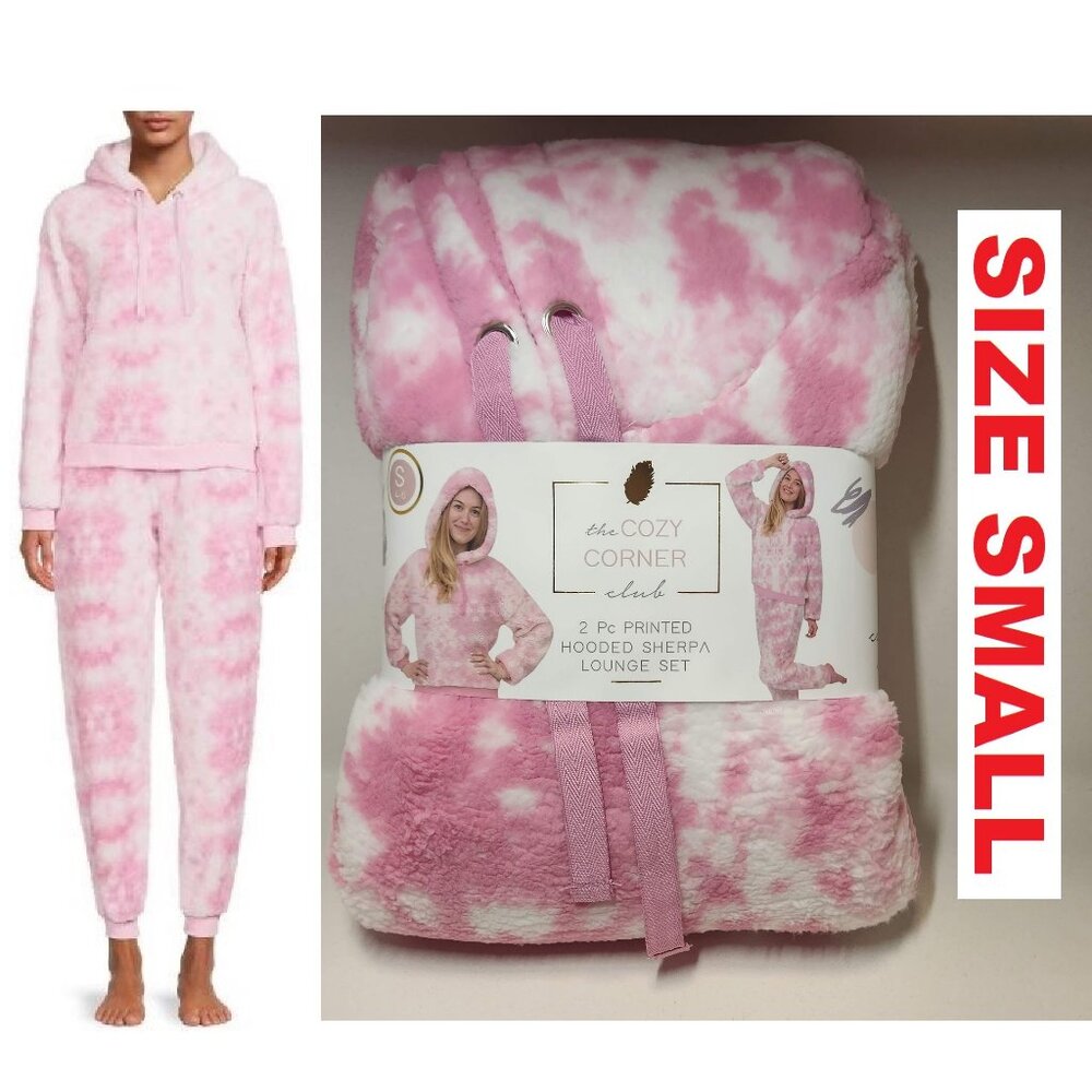 NEW Women's Pajama Gift Set PJs pajamas 2 Piece Hoodie top Pants Pink Sleepwear